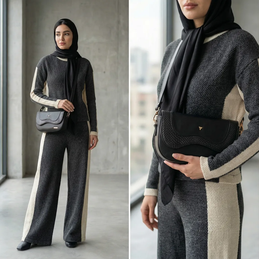 کیف دوشی زنانه مدل هیوار کد 117-MRV چرم یلسان — تصویر ۷