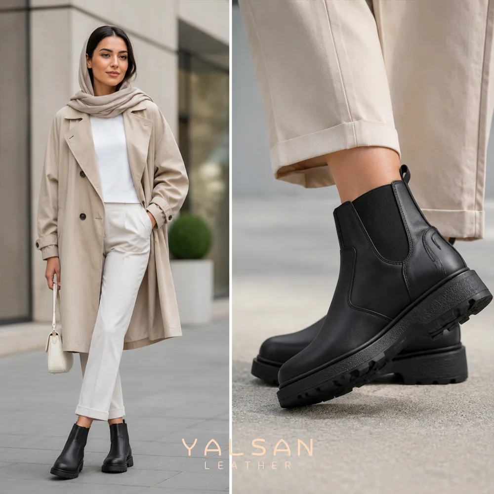 نیم بوت زنانه مدل وندا کد 684-GN چرم یلسان — تصویر ۶