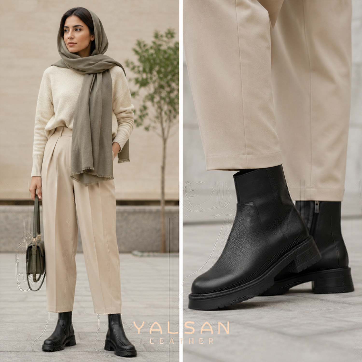نیم بوت زنانه مدل لونا کد 688-GN چرم یلسان — تصویر ۹